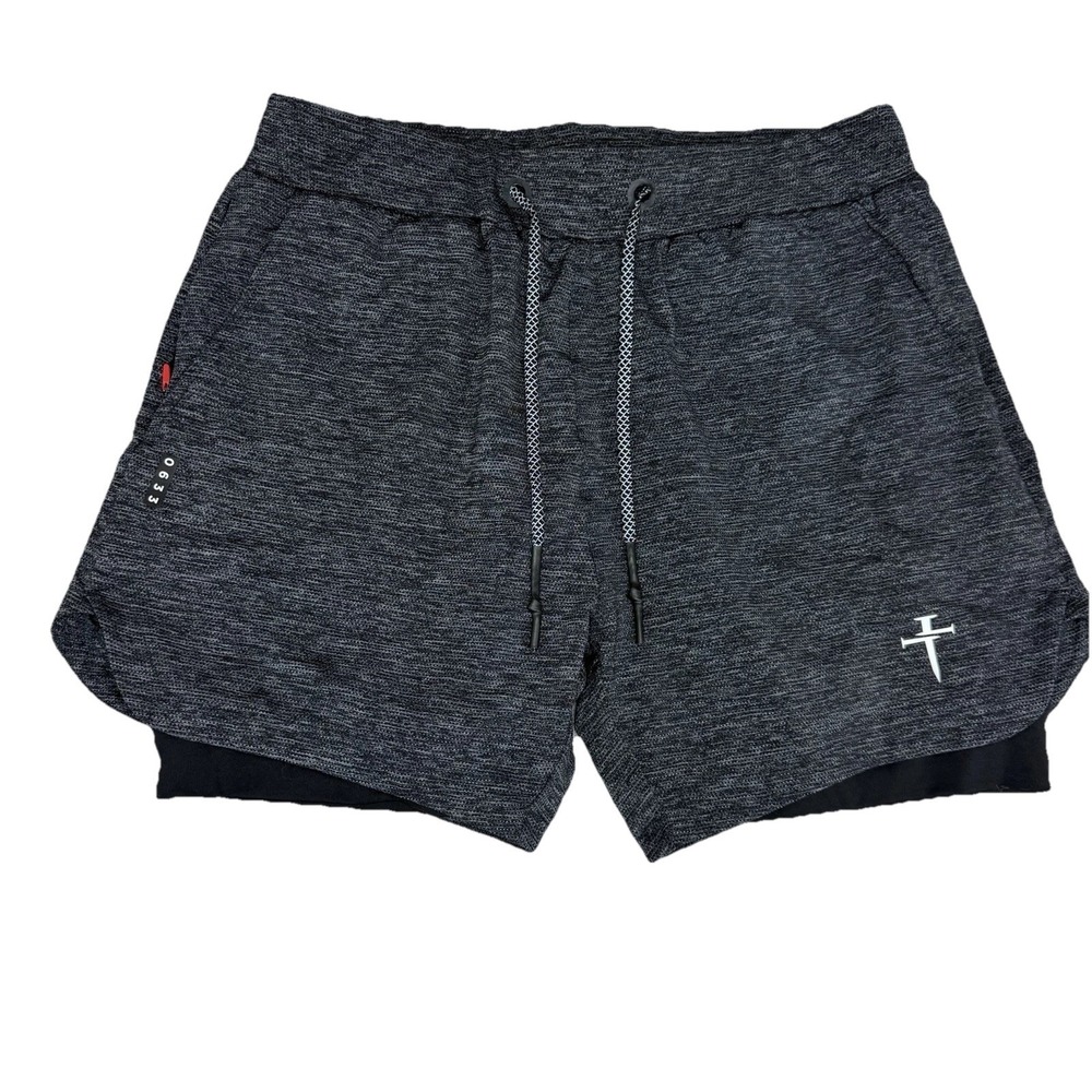 Three Nails 0633 Men's Shorts Sz Medium Heathered Gray M Lined 5" Inseam 2 in 1